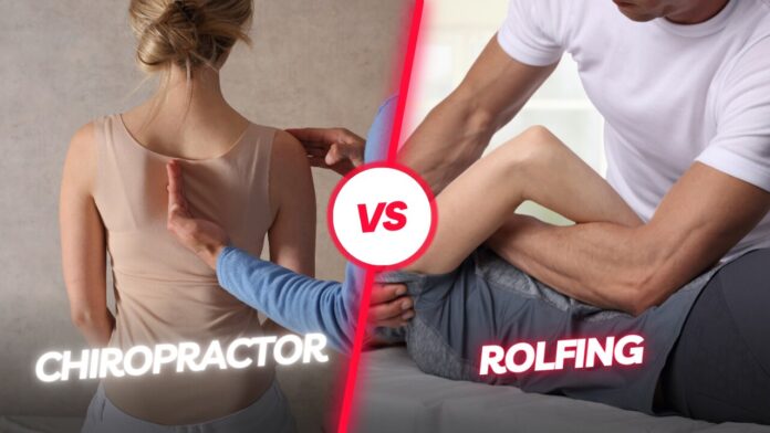 Illustration of rolfing vs chiropractic.